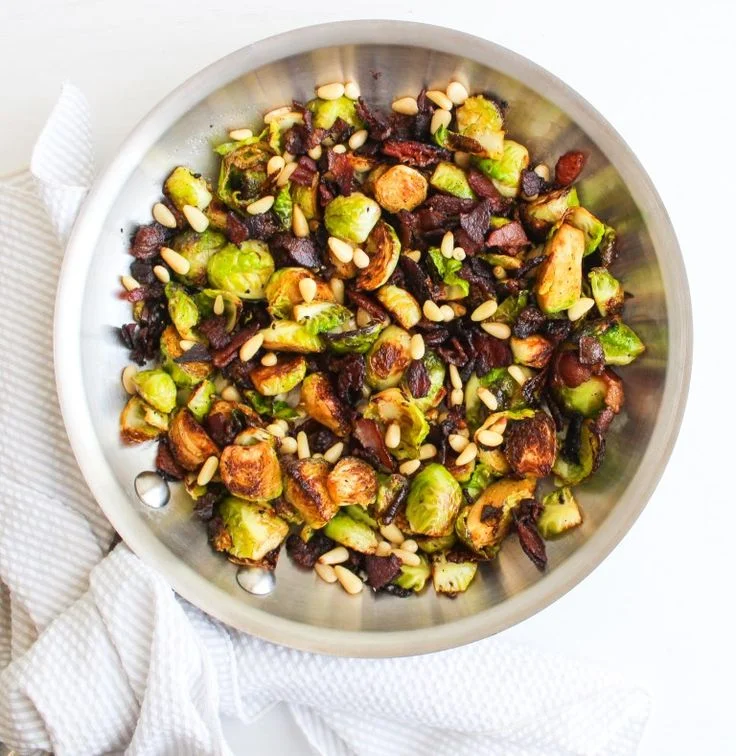 Roasted Brussels Sprouts with Balsamic and Pine Nuts