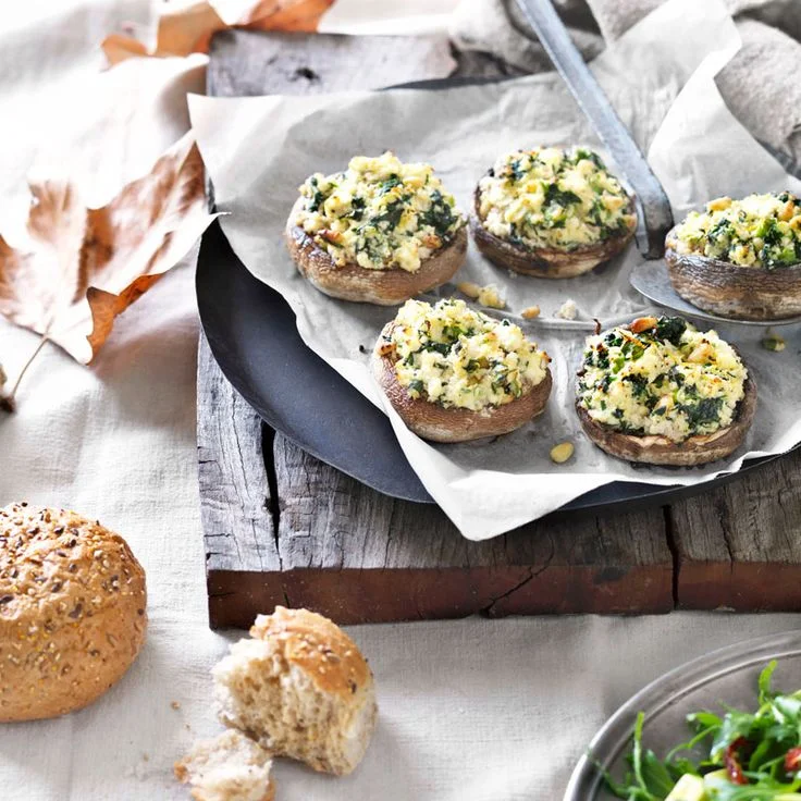 Pine Nut and Spinach Stuffed Mushrooms